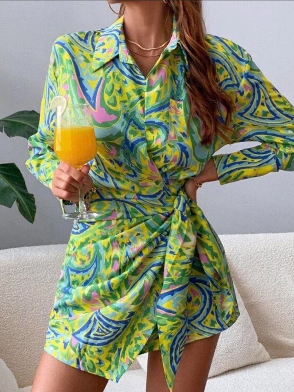 Multicolor Swirl Print Wrap Dress
